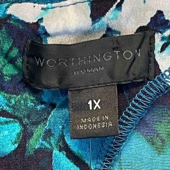 NWT WORTHINGTON Tank Top Women's 1X Blue Green Floral Sleeveless Pleated Keyhole - Picture 4 of 14